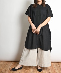 レース付き半袖ロングシャツワンピース