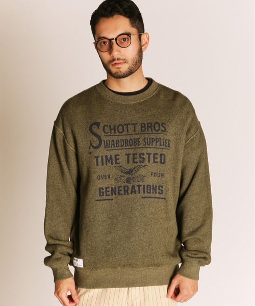 Schott(ショット)の「Schott/ショット/SALT AND PEPPER CREW SWEAT TIMETESTED FOUR GENERATIONS/ソルトアンドペッパー クルースウェット(スウェット・メンズ・チャコールグレー/オリーブ・M/L/XL/2XL)」の1枚目の写真