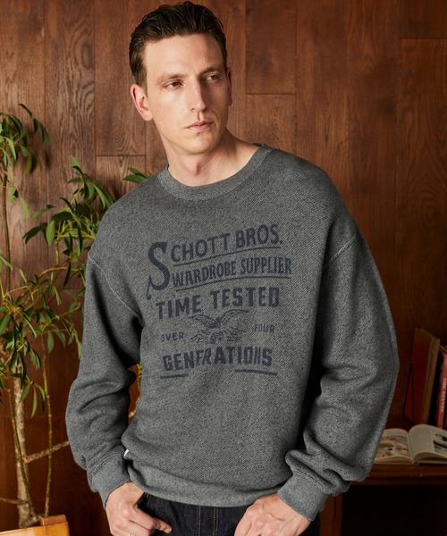 Schott(ショット)の「Schott/ショット/SALT AND PEPPER CREW SWEAT TIMETESTED FOUR GENERATIONS/ソルトアンドペッパー クルースウェット(スウェット・メンズ・チャコールグレー/オリーブ・M/L/XL/2XL)」の2枚目の写真