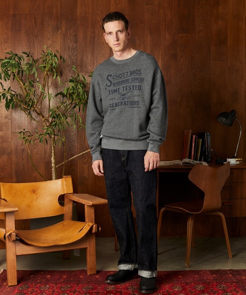 Schott(ショット)の「Schott/ショット/SALT AND PEPPER CREW SWEAT TIMETESTED FOUR GENERATIONS/ソルトアンドペッパー クルースウェット(スウェット・メンズ・チャコールグレー/オリーブ・M/L/XL/2XL)」の3枚目の写真