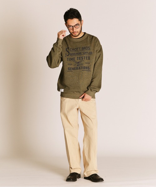 Schott(ショット)の「Schott/ショット/SALT AND PEPPER CREW SWEAT TIMETESTED FOUR GENERATIONS/ソルトアンドペッパー クルースウェット(スウェット・メンズ・チャコールグレー/オリーブ・M/L/XL/2XL)」の11枚目の写真