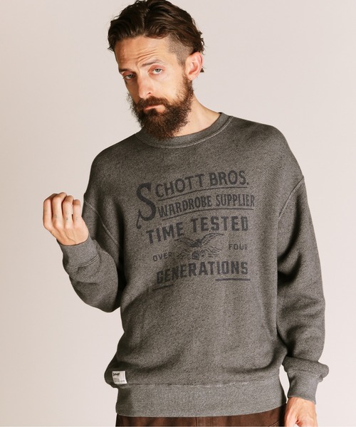 Schott(ショット)の「Schott/ショット/SALT AND PEPPER CREW SWEAT TIMETESTED FOUR GENERATIONS/ソルトアンドペッパー クルースウェット(スウェット・メンズ・チャコールグレー/オリーブ・M/L/XL/2XL)」の4枚目の写真