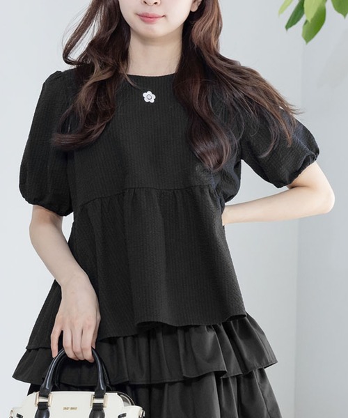 マリークワント MARY QUANT ダブルリボンペプラム ブラウス （ブラック） ダブルリボンペプラム ブラウス（シャツ/ブラウス）｜MARY QUANT