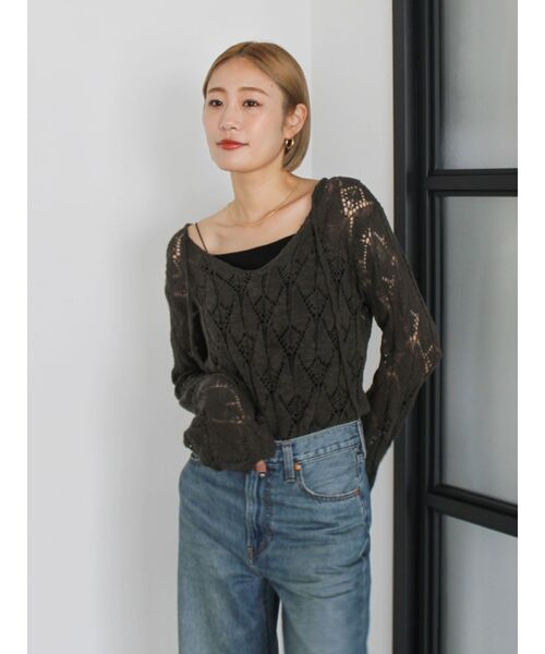 Ungrid（アングリッド）の「2Way透かし編みルーズニット（ニット/セーター・レディース・オフホワイト/チャコールグレー・FREE）」の10枚目の写真