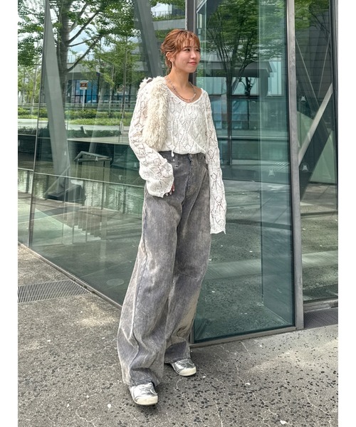 Ungrid（アングリッド）の「2Way透かし編みルーズニット（ニット/セーター・レディース・オフホワイト/チャコールグレー・FREE）」の5枚目の写真