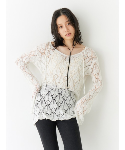 Ungrid（アングリッド）の「2Way透かし編みルーズニット（ニット/セーター・レディース・オフホワイト/チャコールグレー・FREE）」の16枚目の写真