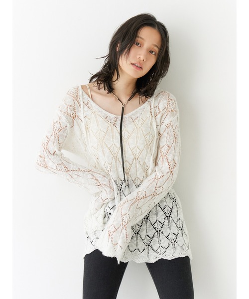 Ungrid（アングリッド）の「2Way透かし編みルーズニット（ニット/セーター・レディース・オフホワイト/チャコールグレー・FREE）」の18枚目の写真