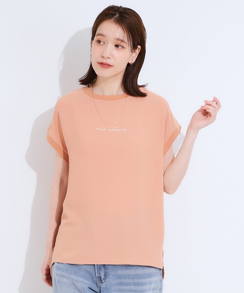 DRESKIP（ドレスキップ）の「【S-LL/ひんやり/洗濯後しわになりにくい】程よいシアー感 ロゴTシャツブラウス（シャツ/ブラウス・レディース・ブラック/オフホワイト/ライトオレンジ系/グリーン系・04/03/02/01）」の17枚目の写真