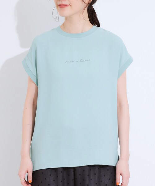 DRESKIP（ドレスキップ）の「【S-LL/ひんやり/洗濯後しわになりにくい】程よいシアー感 ロゴTシャツブラウス（シャツ/ブラウス・レディース・ブラック/オフホワイト/ライトオレンジ系/グリーン系・04/03/02/01）」の21枚目の写真