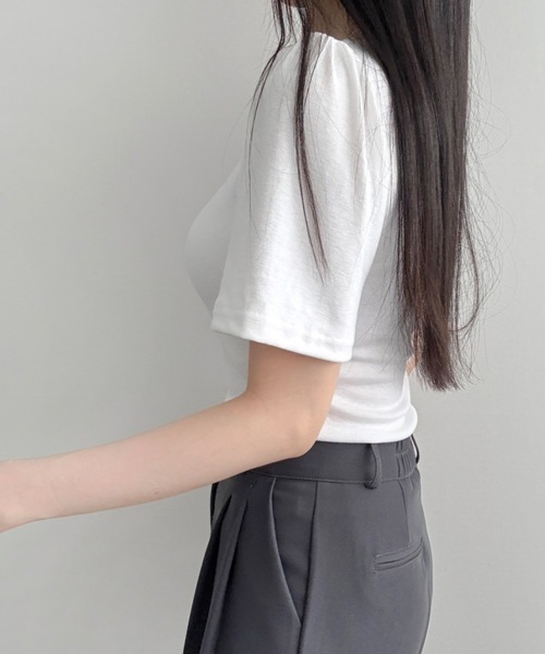 NANAHACHI(ナナハチ)の「ショルダーギャザー 半袖Tシャツ(Tシャツ/カットソー・レディース・ベージュ/アイボリー/ブラック・FREE)」の14枚目の写真
