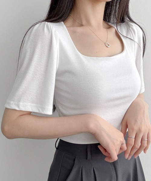 NANAHACHI(ナナハチ)の「ショルダーギャザー 半袖Tシャツ(Tシャツ/カットソー・レディース・ベージュ/アイボリー/ブラック・FREE)」の15枚目の写真