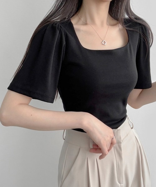 NANAHACHI(ナナハチ)の「ショルダーギャザー 半袖Tシャツ(Tシャツ/カットソー・レディース・ベージュ/アイボリー/ブラック・FREE)」の10枚目の写真