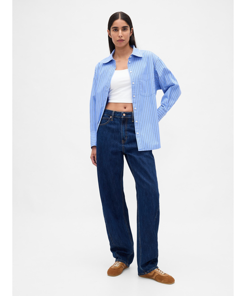 GAP(ギャップ)の「オーガニック コットンポプリン ビッグシャツ(シャツ/ブラウス・レディース・グリーン/マルチ/ホワイト×ネイビー・XS/S/M/L/XXS)」の10枚目の写真