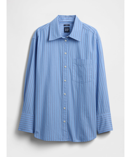 GAP(ギャップ)の「オーガニック コットンポプリン ビッグシャツ(シャツ/ブラウス・レディース・グリーン/マルチ/ホワイト×ネイビー・XS/S/M/L/XXS)」の8枚目の写真