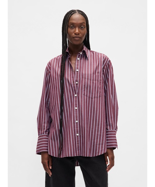 GAP(ギャップ)の「オーガニック コットンポプリン ビッグシャツ(シャツ/ブラウス・レディース・グリーン/マルチ/ホワイト×ネイビー・XS/S/M/L/XXS)」の1枚目の写真