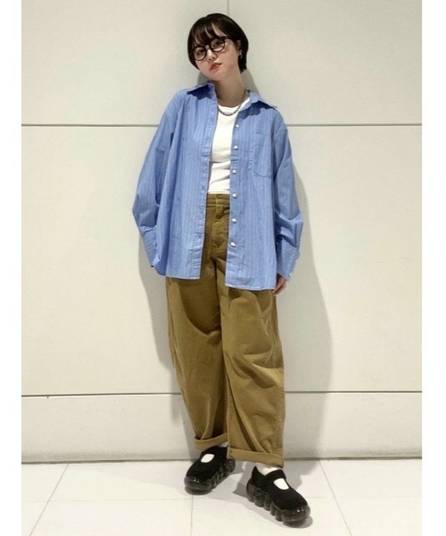 GAP(ギャップ)の「オーガニック コットンポプリン ビッグシャツ(シャツ/ブラウス・レディース・グリーン/マルチ/ホワイト×ネイビー・XS/S/M/L/XXS)」の4枚目の写真