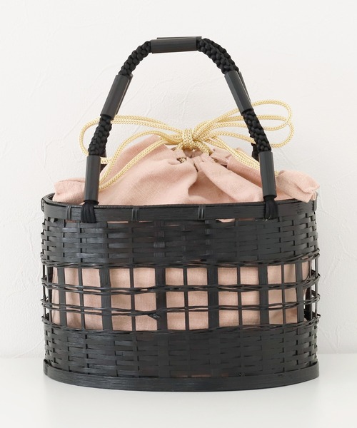 UNCOCON（アンココン）の「【浴衣に合う】和の彩り かご巾着バッグ〈全6色〉（かごバッグ・レディース・アイボリー/ライトブルー/ベビーピンク/ネイビー/マスタード/ワインレッド・ONESIZE）」の7枚目の写真