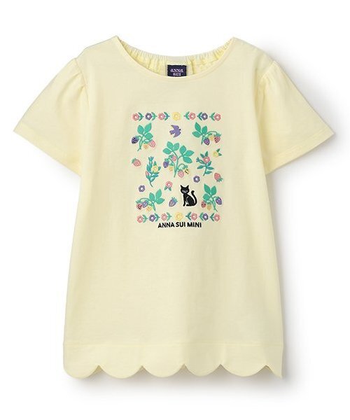 ANNA SUI mini（アナスイ・ミニ）の「【人気商品再入荷】【直営店で取り扱い無し】刺しゅう 裾スカラ半袖Tシャツ（Tシャツ/カットソー・キッズ・ホワイト/レモンイエロー・100cm/120cm/140cm/110cm/130cm）」の2枚目の写真