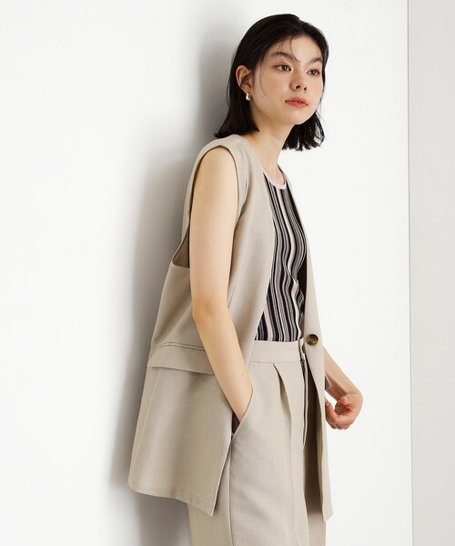 THE SHOP TK （ザ ショップ ティーケー ）の「【スッキリ決まる】パナマメッシュジレ/洗える/セットアップ可（ベスト・レディース・ベージュ/スミクロ・13/12）」の5枚目の写真