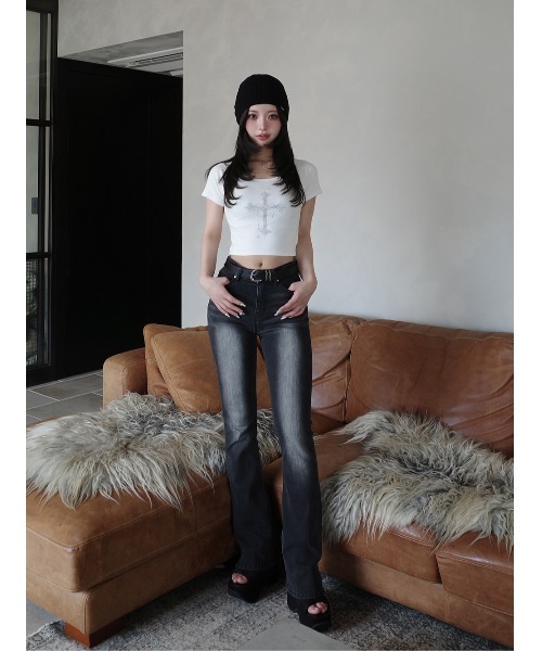 Darich フレアデニムパンツ IND サイズXS ダーリッチ Darich ブラストフレアデニムパンツ （ブラック