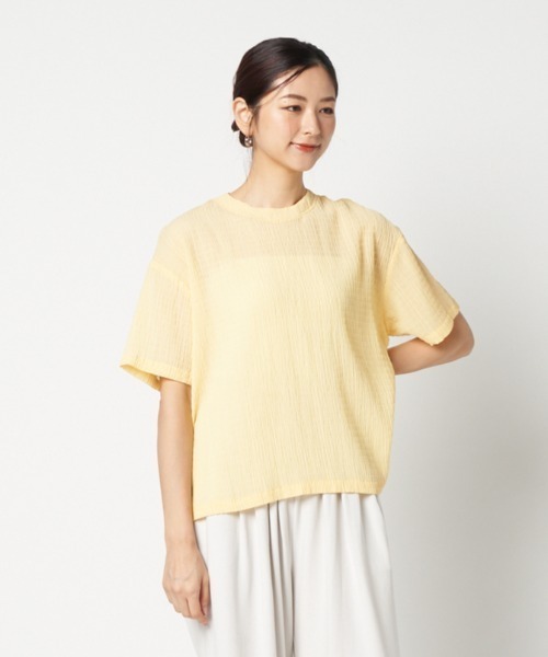 HELIOPOLE(エリオポール)の「SHEERSUCKER TEE BLOUSE(Tシャツ/カットソー・レディース・オレンジ/イエロー/ネイビー・38)」の3枚目の写真