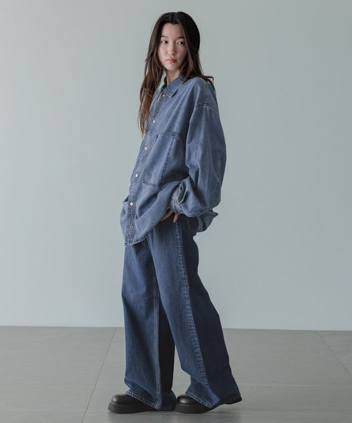 LOWRYS FARM（ローリーズファーム）の「【LFM(U)】デニムバギーパンツ　 571357（デニムパンツ・メンズ・ブラック/ブルー・MEDIUM/LARGE）」の4枚目の写真