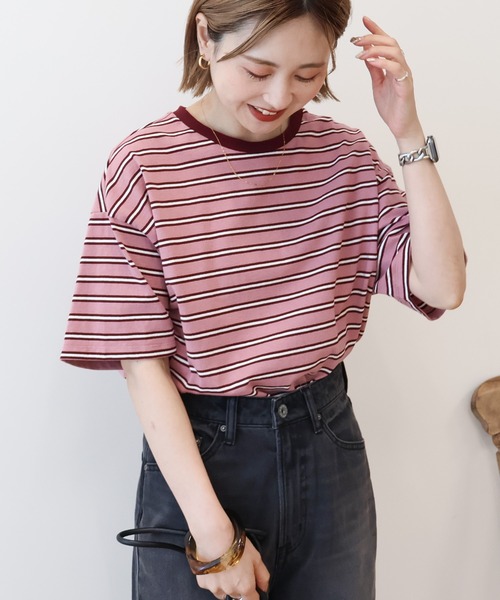 AMERICAN HOLIC（アメリカンホリック）の「レトロボーダープルオーバー（Tシャツ/カットソー・レディース・ブラック/アイボリー/グレー/ピンク/パープル・M/L）」の5枚目の写真