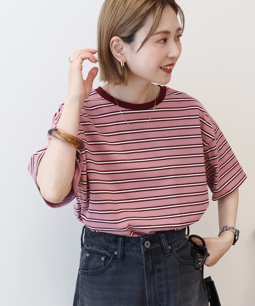 AMERICAN HOLIC（アメリカンホリック）の「レトロボーダープルオーバー（Tシャツ/カットソー・レディース・ブラック/アイボリー/グレー/ピンク/パープル・M/L）」の12枚目の写真