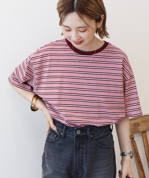 AMERICAN HOLIC（アメリカンホリック）の「レトロボーダープルオーバー（Tシャツ/カットソー・レディース・ブラック/アイボリー/グレー/ピンク/パープル・M/L）」の13枚目の写真