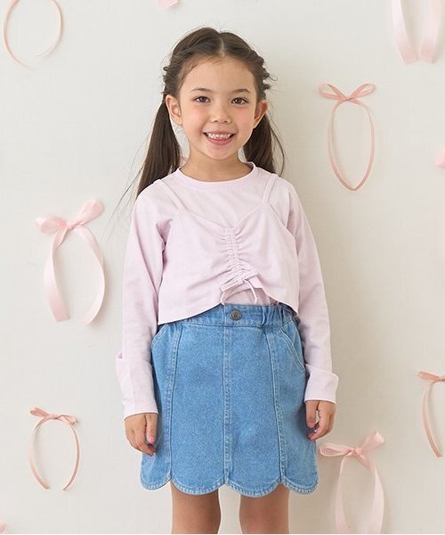 セール】【ソフトコットン】ミニキャミ&シンプルTシャツセット【子供服