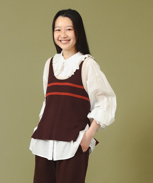 BEAMS BOY（ビームスボーイ）の「【1/15再値下げ】12ゲージ ジャカード ライン タンク（ニット/セーター・レディース・グレー/ブラウン・ONE SIZE）」の6枚目の写真