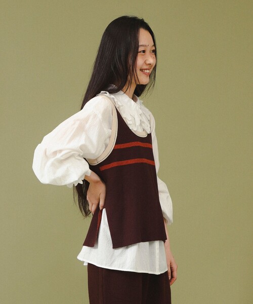 BEAMS BOY（ビームスボーイ）の「【1/15再値下げ】12ゲージ ジャカード ライン タンク（ニット/セーター・レディース・グレー/ブラウン・ONE SIZE）」の7枚目の写真