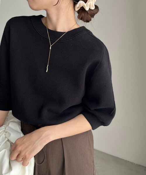 CAPRICIEUX LE'MAGE(カプリシューレマージュ)の「スウェットライク半袖ニット(ニット/セーター・レディース・ライトグレー/レッド/ブラック・FREE)」の19枚目の写真