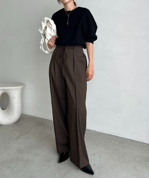 CAPRICIEUX LE'MAGE(カプリシューレマージュ)の「スウェットライク半袖ニット(ニット/セーター・レディース・ライトグレー/レッド/ブラック・FREE)」の22枚目の写真