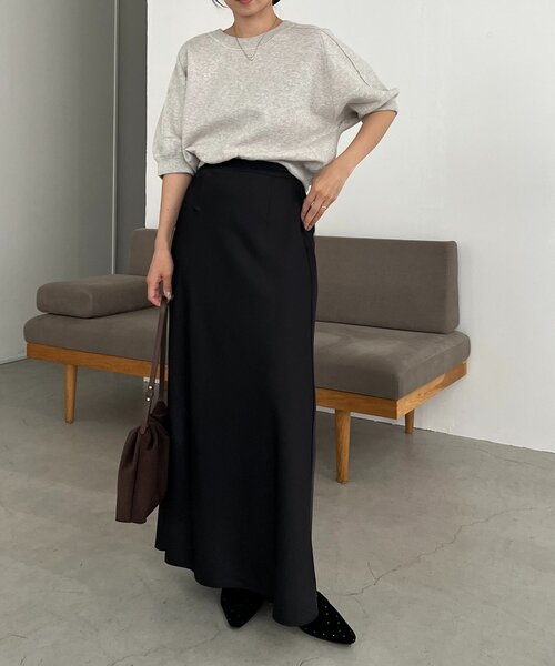 CAPRICIEUX LE'MAGE(カプリシューレマージュ)の「スウェットライク半袖ニット(ニット/セーター・レディース・ライトグレー/レッド/ブラック・FREE)」の6枚目の写真