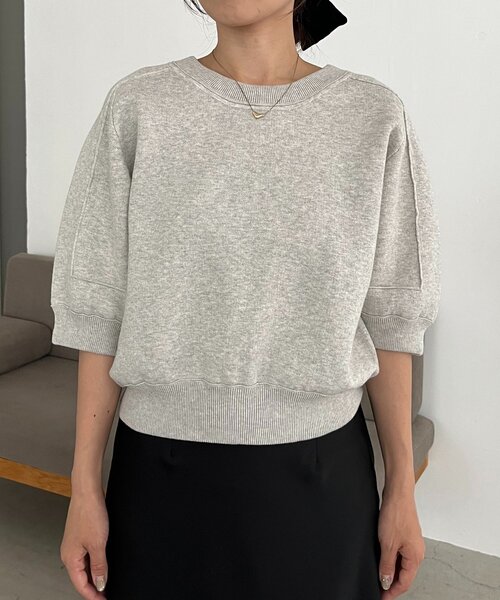 CAPRICIEUX LE'MAGE(カプリシューレマージュ)の「スウェットライク半袖ニット(ニット/セーター・レディース・ライトグレー/レッド/ブラック・FREE)」の8枚目の写真