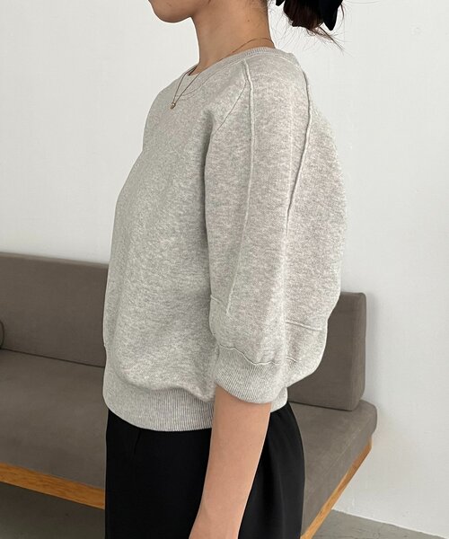 CAPRICIEUX LE'MAGE(カプリシューレマージュ)の「スウェットライク半袖ニット(ニット/セーター・レディース・ライトグレー/レッド/ブラック・FREE)」の9枚目の写真