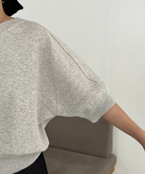 CAPRICIEUX LE'MAGE(カプリシューレマージュ)の「スウェットライク半袖ニット(ニット/セーター・レディース・ライトグレー/レッド/ブラック・FREE)」の12枚目の写真