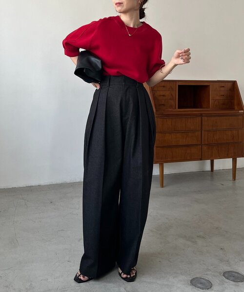 CAPRICIEUX LE'MAGE(カプリシューレマージュ)の「スウェットライク半袖ニット(ニット/セーター・レディース・ライトグレー/レッド/ブラック・FREE)」の15枚目の写真