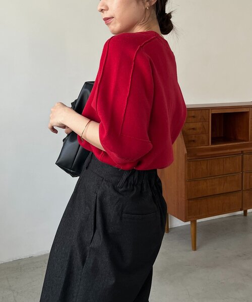 CAPRICIEUX LE'MAGE(カプリシューレマージュ)の「スウェットライク半袖ニット(ニット/セーター・レディース・ライトグレー/レッド/ブラック・FREE)」の17枚目の写真