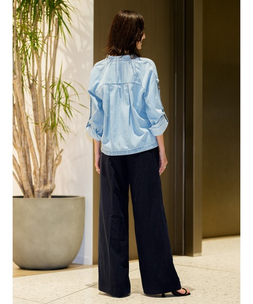 シャンブレー ジップ ポップオーバー トップス（シャツ/ブラウス