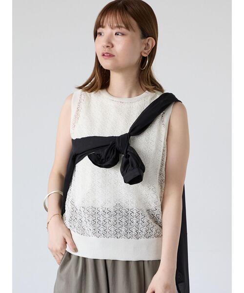 Lugnoncure（ルノンキュール）の「レース編みノースリーブニット（ニット/セーター・レディース・オフホワイト/ブラウン/ブラック・F）」の2枚目の写真