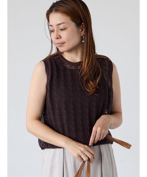 Lugnoncure（ルノンキュール）の「レース編みノースリーブニット（ニット/セーター・レディース・オフホワイト/ブラウン/ブラック・F）」の6枚目の写真