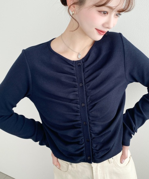 moment+(モーメントプラス)の「フロントギャザーショートカーディガン(カーディガン/ボレロ・レディース・ネイビー/レッド/ブラウン/ブラック/アイボリー/チャコールグレー・M/L)」の11枚目の写真