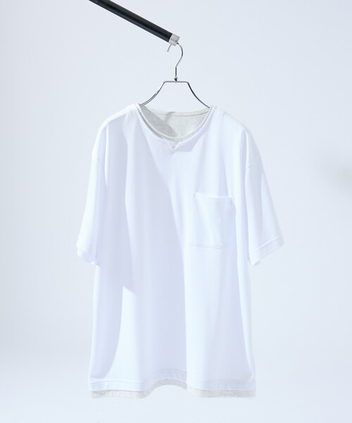 ABAHOUSE(アバハウス)の「キーネック カノコ半袖Tシャツ / フェイクレイヤード(Tシャツ/カットソー・メンズ・グレイッシュブルー/ブラック/ホワイト・46/48)」の2枚目の写真