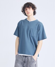 キーネック カノコ半袖Tシャツ / フェイクレイヤード