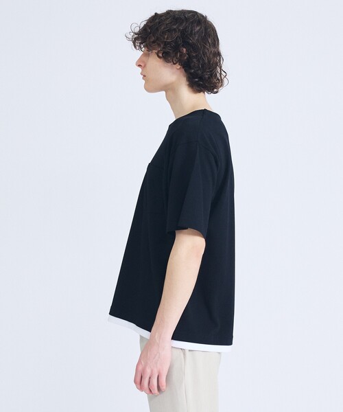 ABAHOUSE(アバハウス)の「キーネック カノコ半袖Tシャツ / フェイクレイヤード(Tシャツ/カットソー・メンズ・グレイッシュブルー/ブラック/ホワイト・46/48)」の4枚目の写真
