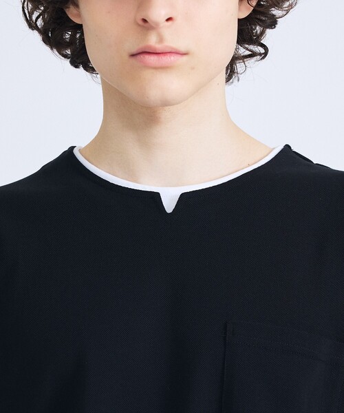 ABAHOUSE(アバハウス)の「キーネック カノコ半袖Tシャツ / フェイクレイヤード(Tシャツ/カットソー・メンズ・グレイッシュブルー/ブラック/ホワイト・46/48)」の6枚目の写真