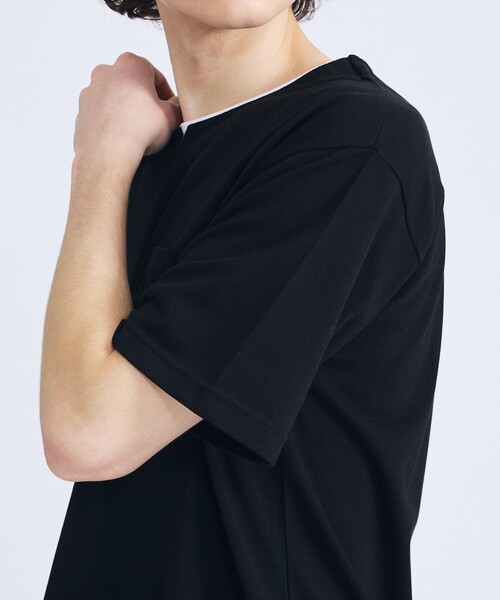 ABAHOUSE(アバハウス)の「キーネック カノコ半袖Tシャツ / フェイクレイヤード(Tシャツ/カットソー・メンズ・グレイッシュブルー/ブラック/ホワイト・46/48)」の7枚目の写真