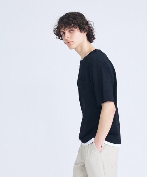 ABAHOUSE(アバハウス)の「キーネック カノコ半袖Tシャツ / フェイクレイヤード(Tシャツ/カットソー・メンズ・グレイッシュブルー/ブラック/ホワイト・46/48)」の11枚目の写真